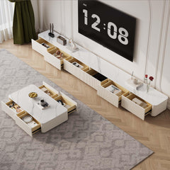 94.5" Fully Assembled TV Console, White TV Stand with Sintered Stone Top