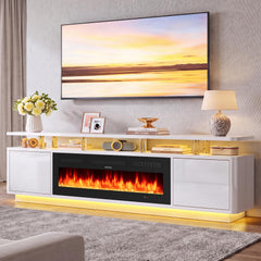 OneBlis 70" Fireplace TV Stand with Double LED Lights for TVs UP to 80", Electric Fireplace Entertainment Center with Storage Cabinets, TV Console for Living Room, Office, Black1
