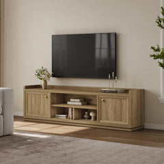 SICOTAS Farmhouse TV Stand for TVs Up to 75", Entertainment Center with Storage Cabinets & Open Shelves, Wood TV Cabinet, Media Console Table for Living Room