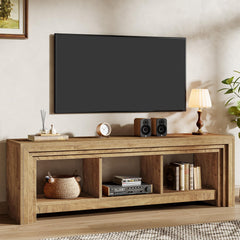 63' TV Stand for TVs Up to 75 Inches, Farmhouse Entertainment Center with Open Storage, Media Console for Living Room, Natural Wood