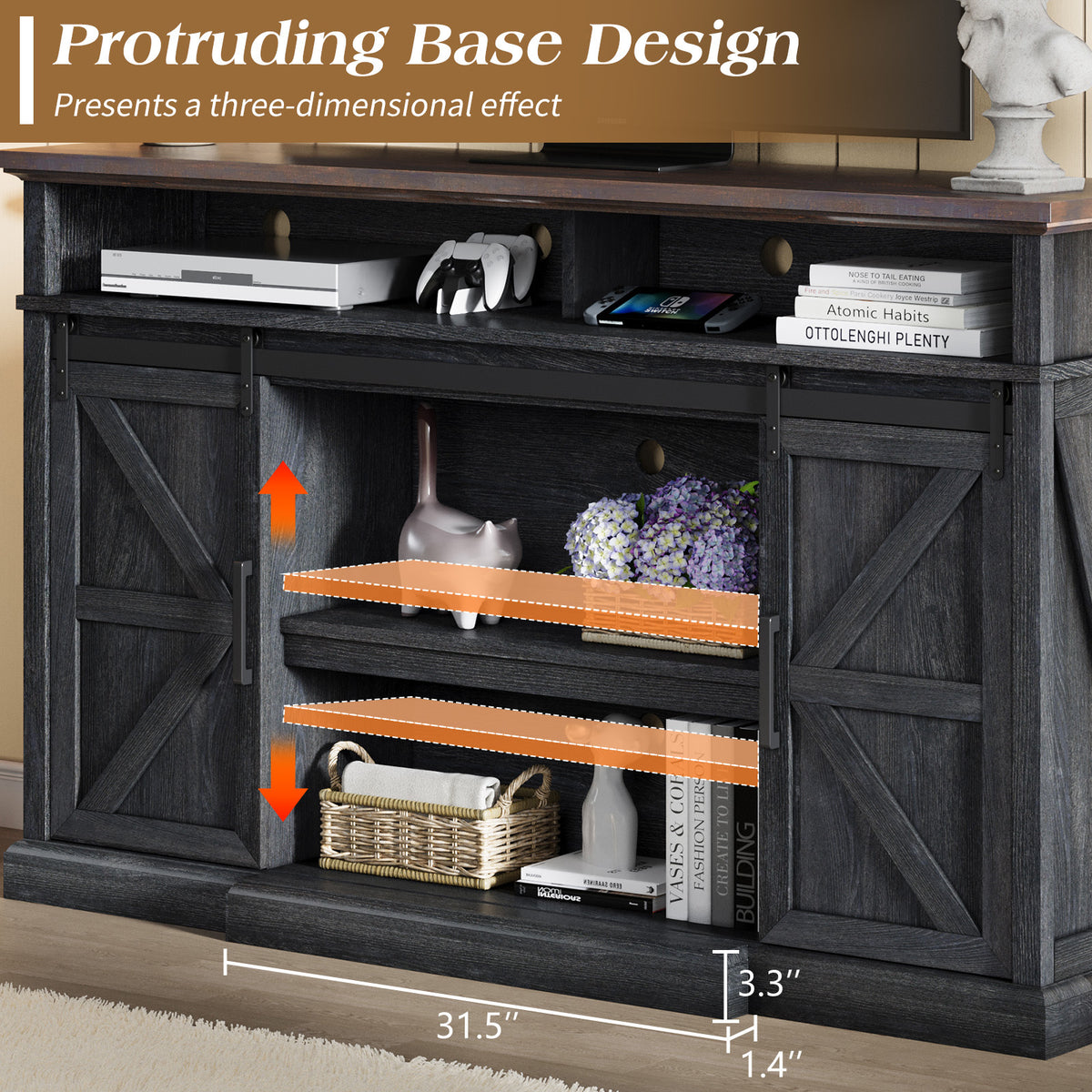 66" Farmhouse TV Stand for 75" TVs, 40" Tall Entertainment Center with Sliding Barn Doors, Rustic Media Console with Adjustable Shelves & Storage for Living Room