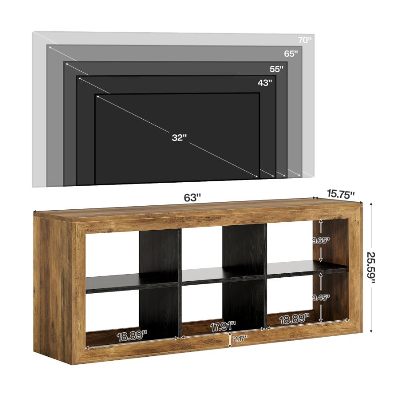 63' Farmhouse TV Stand, Entertainment Center with 6 Storage Cubes for Tvs Up to 70'