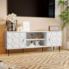 Modern TV Stand for 65/70inch TV, Entertainment Center with Storage Cabinet And Open Shelves, Embossed Pattern TV Stand, TV And Media Console for Living Room, Bedroom