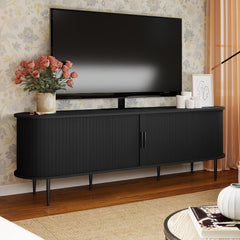 70" Modern TV Stand with Tambour Door for Tvs Up to 80", Entertainment Center with Storage, Fluted Television Consoles for Living Room