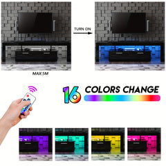 Modern TV Stand for 55/60/65/70/75 Inch TV with LED Lights, Gaming Entertainment Center for PS5, Xbox, TV Cabinet with Adjustable Glass Shelves, Media TV Console with Storage Cabinets for Living Room, Bedroom, 3 Sizes Available, White Or Black