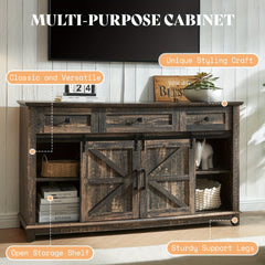 Farmhouse TV Stand for Televisions up to 65 Inchs, Entertainment Center with Sliding Barn Doors and Storage Drawers, Living Room Furniture with Cabinets
