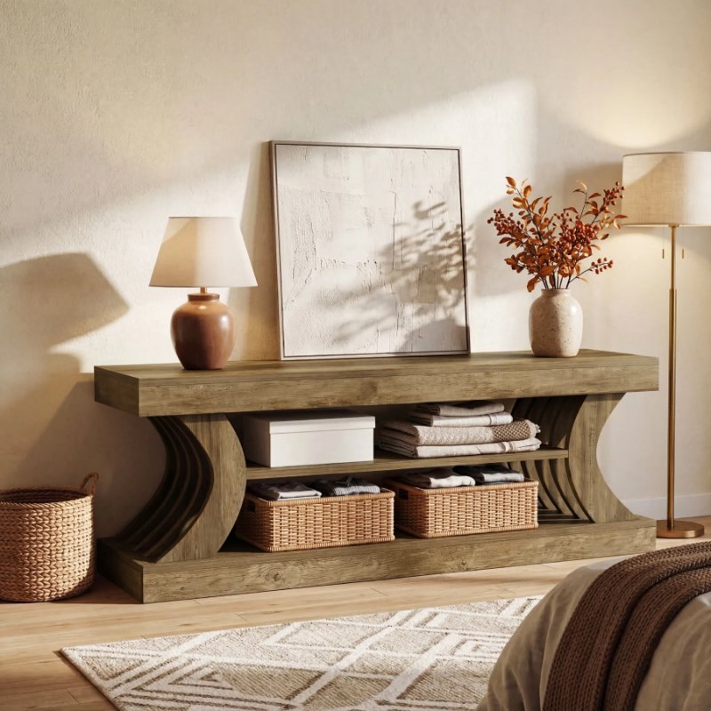 63' Modern TV Stand, C-Shaped 3-Tier Entertainment Center for 55/65/70 Inch TVs