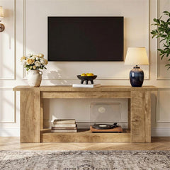 63-Inch Farmhouse TV Stand for TVs up to 70 Inches, Rustic Media Console with 2-Tier Open Storage