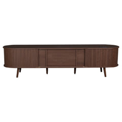 70 Inch Mid Century Modern TV Stand, TV Stand for 80 Inch TV, TV Stand with Tambour Doors, Drawers and Power Outlet, TV Consoles for Living Room, Bedroom