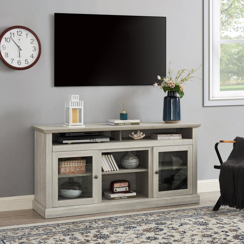 Contemporary TV Media Stand Modern Entertainment Console for TV Up to 65' with Open and Closed Storage Space, Stone Gray, 60'W*15.75'D*29'H