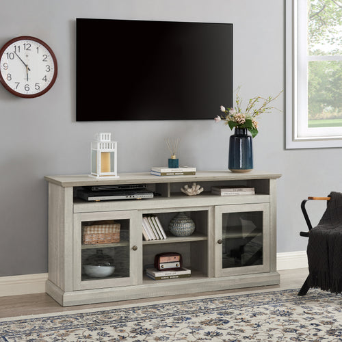 Contemporary TV Media Stand Modern Entertainment Console for TV Up to 65' with Open and Closed Storage Space, Stone Gray, 60'W*15.75'D*29'H