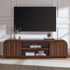 70" Fluted Rounded TV Stand for Tvs Up to 80", Curved Wooden Media Console with Soft Close Cabinet Doors & Adjustable Storage Shelves, Modern Farmhouse Entertainment Center for Living Room