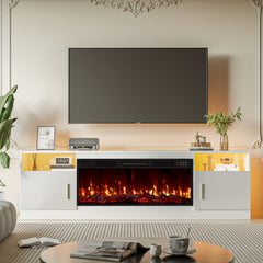 Fireplace Tv Stand with 36 Inch Fireplace Up to 80" TVs, LED Light Entertainment Center And Storage, 70" Modern Wood Media TV Console with Highlight Cabinet for Living Room