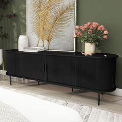 70" Modern TV Stand with Tambour Door for Tvs Up to 80", Entertainment Center with Storage, Fluted Television Consoles for Living Room