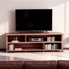 Dark Brown Particle Board TV Stand, 70.07"×15.75"×24.4" Double Layer Entertainment Center with Open Storage Shelves, Modern TV Console for Living Room & Bedroom