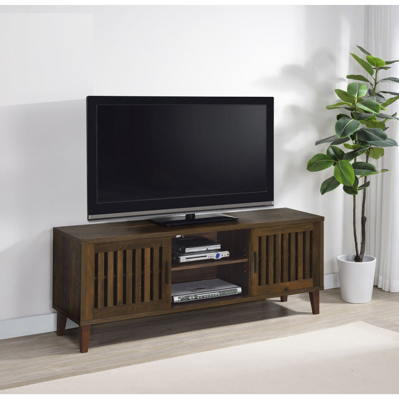 Jenine Dark Pine 2-door Engineered Wood 60" TV Stand | Hardwood and Artificial Board Construction, Pre-assembled