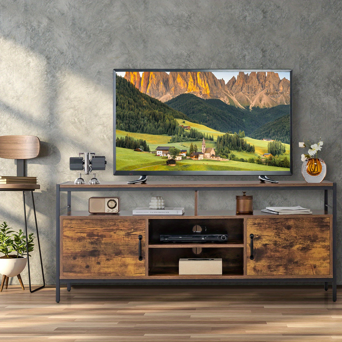 LIFEZEAL TV Stand Suitable for Televisions Up to 65 Inches, Featuring a Home Cabinet with Side Storage Compartments And an Adjustable Shelf, This Entertainment Center Console Table Includes Cable Management Holes And Serves As a Storage Coffee Table