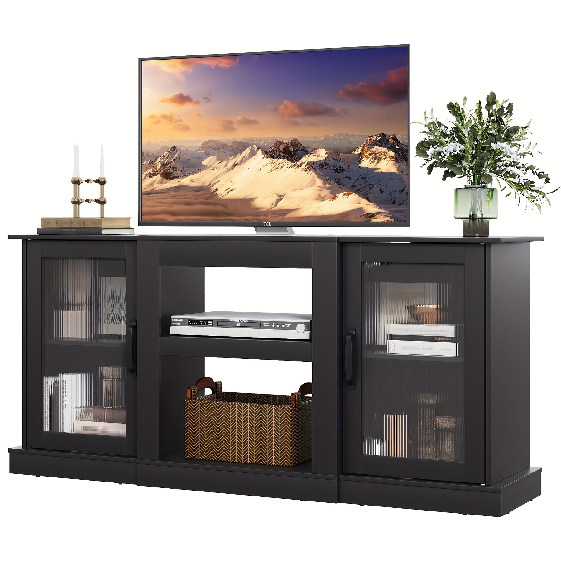 TV Stand For 65 Inch TV, Retro Entertainment Center With Storage And Open Shelves, TV Console For Living Room And Bedroom