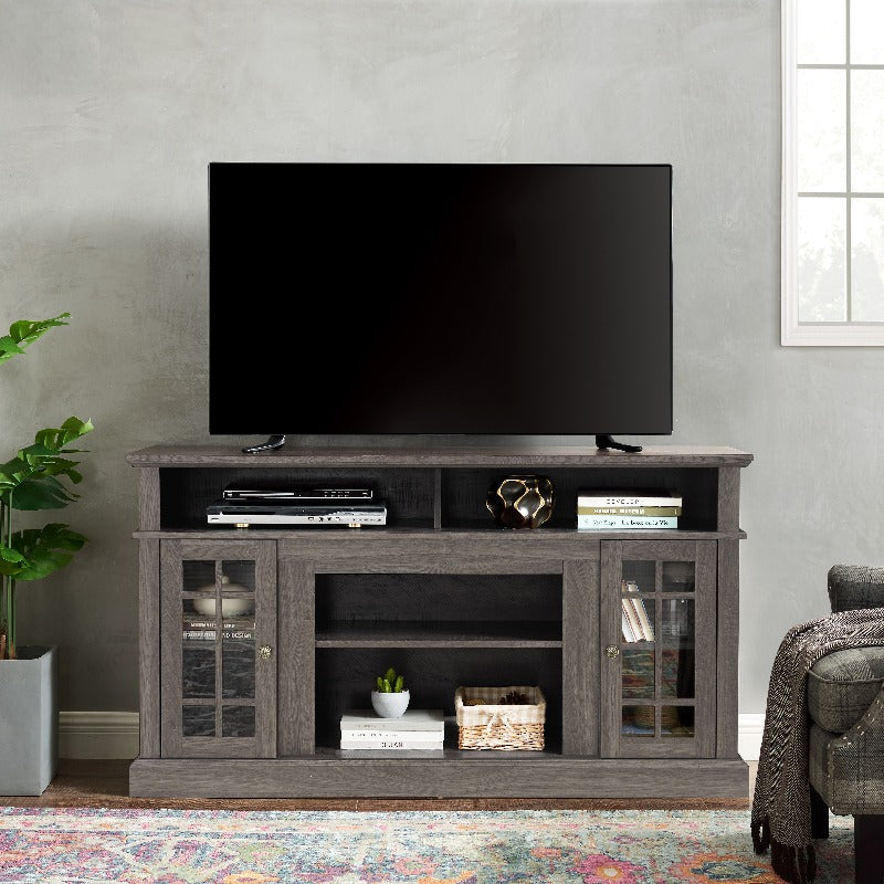Modern TV Stand for up to 65" TVs with Open & Closed Storage Entertainment - Dark Walnut/Black Media Console Suitable for, Fits TVs, Sound Systems, Gaming Consoles, Books, Books Shelves, Space-Saving