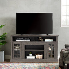 Modern TV Stand for up to 65" TVs with Open & Closed Storage Entertainment - Dark Walnut/Black Media Console Suitable for, Fits TVs, Sound Systems, Gaming Consoles, Books, Books Shelves, Space-Saving