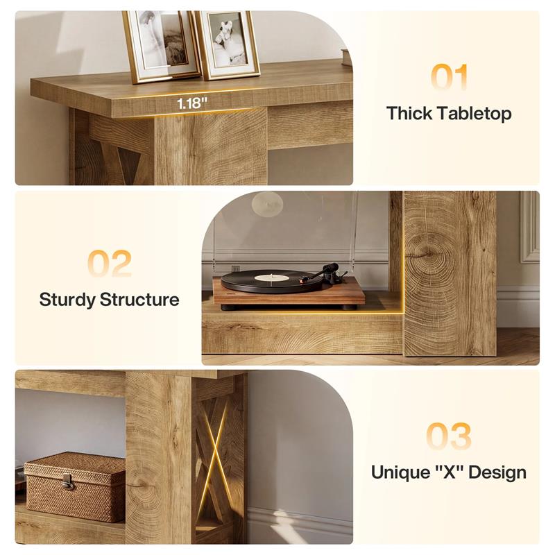 63-Inch Farmhouse TV Stand for TVs up to 70 Inches, Rustic Media Console with 2-Tier Open Storage