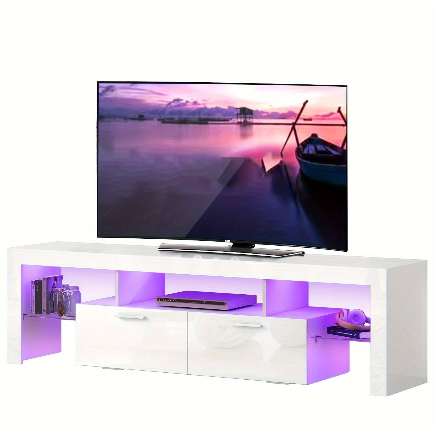 Contemporary LED TV Stand Measuring 63''/71'' Suitable for 55/65/75/80 Inch Televisions, Featuring a High Gloss End. This Media Console Table Serves As an Entertainment Center with Storage Drawers, Perfect for Your Living Room, Game Room
