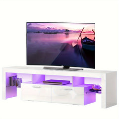Contemporary LED TV Stand Measuring 63''/71'' Suitable for 55/65/75/80 Inch Televisions, Featuring a High Gloss End. This Media Console Table Serves As an Entertainment Center with Storage Drawers, Perfect for Your Living Room, Game Room