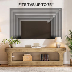 63' Farmhouse TV Stand for 55-75 Inch TVs, Entertainment Center with 2-Tier Open Storage Shelves