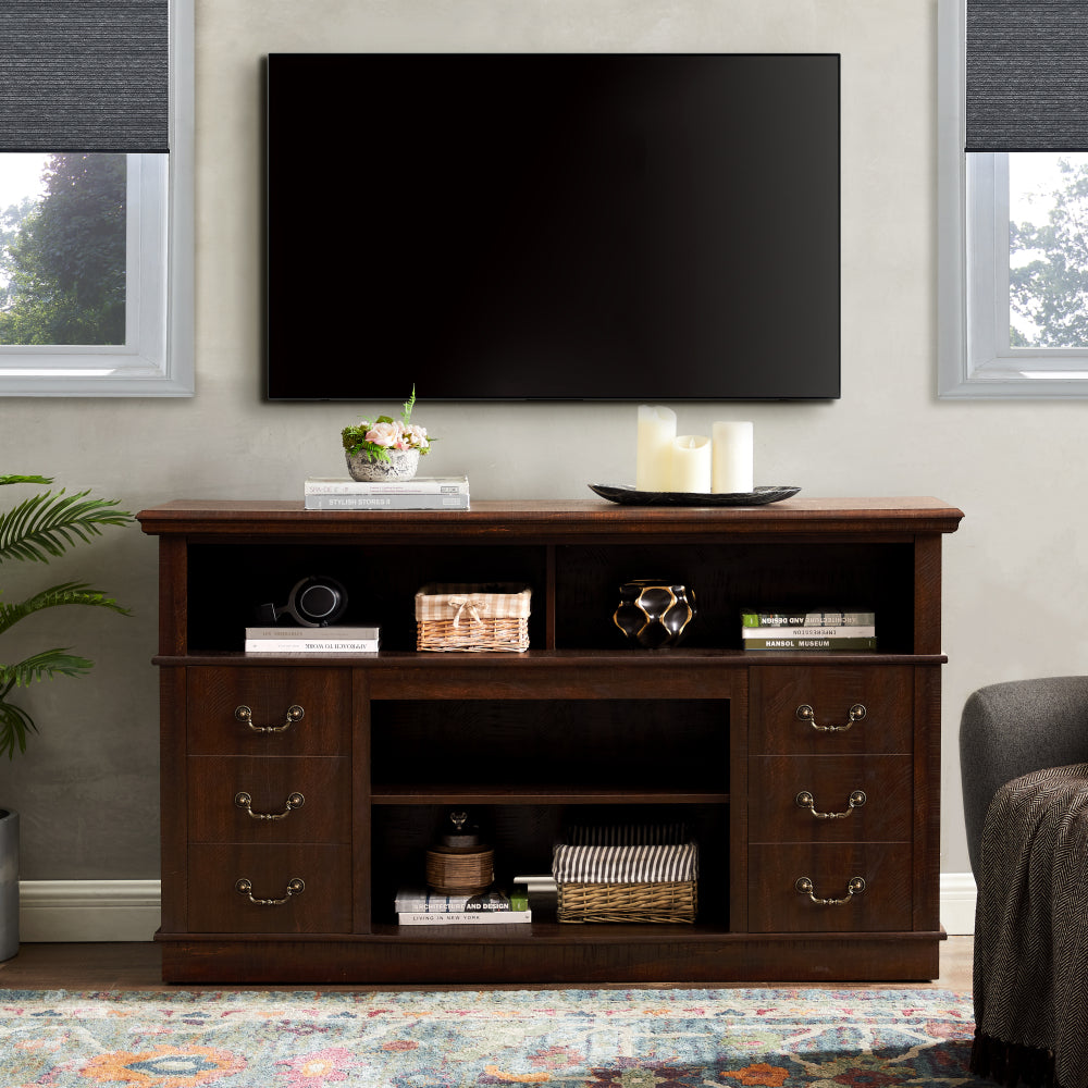 Modern TV Stand Compatible for TVs up to 65'' with Storage Shelf & - Espresso Entertainment Center, Media Console Table for Living Room, Fits for 65-inch TVs and Media Centers (Assembly Required)