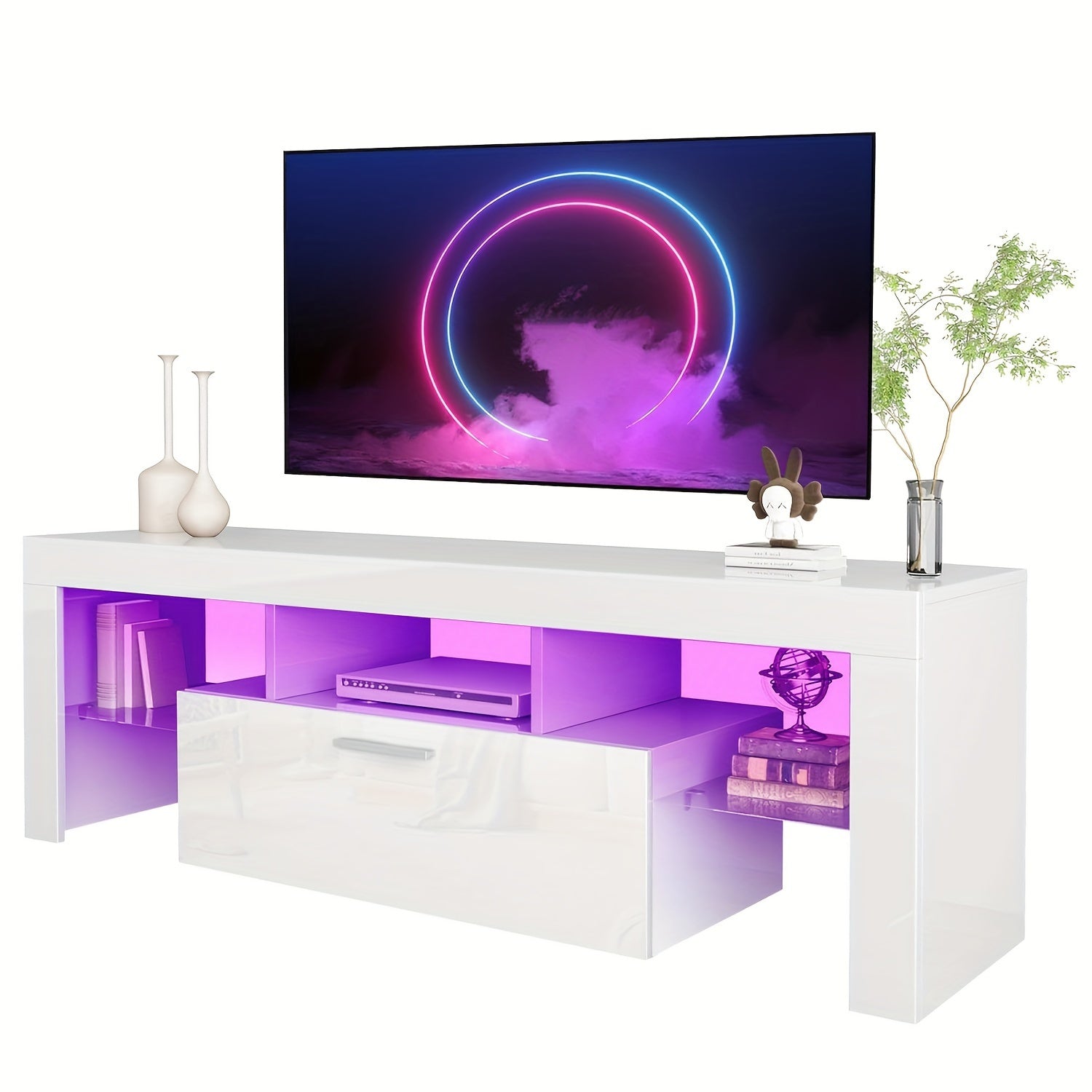 Contemporary LED TV Stand Measuring 63''/71'' Suitable for 55/65/75/80 Inch Televisions, Featuring a High Gloss End. This Media Console Table Serves As an Entertainment Center with Storage Drawers, Perfect for Your Living Room, Game Room