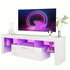 Contemporary LED TV Stand Measuring 63''/71'' Suitable for 55/65/75/80 Inch Televisions, Featuring a High Gloss End. This Media Console Table Serves As an Entertainment Center with Storage Drawers, Perfect for Your Living Room, Game Room