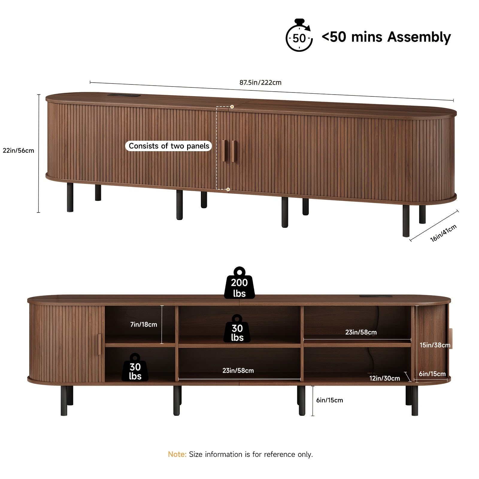 87.5 Inch Large TV Stand with Power Outlet, Modern Entertainment Center with Sliding Doors & Adjustable Shelves for TVs Up to 90", Classic Brown