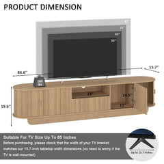 86.6" Curved TV Stand for 65/75/85 Inch Tvs, Media Console with Sliding Doors, Entertainment Center with Storage And Drawers, Mid-Century Modern TV Consoles for Living Room, Bedroom, White, Natural, Gray, Walnut