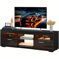 White TV Stand for 50/55 Inch TV, 56" Entertainment Center with LED Lights, Modern TV Stands for Bedroom, TV Console Table with Storage Cabinets And Open Adjustable Shelves for Living Room Bedroom