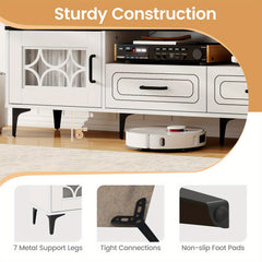 COSTWAY 71" TV Stand for TVs up to 80 Inch, TV Console Media Cabinet with Open Compartment, Side Cabinets & Drawers, Modern Mid-century Entertainment Center Wooden Television Furniture for Living Room Bedroom