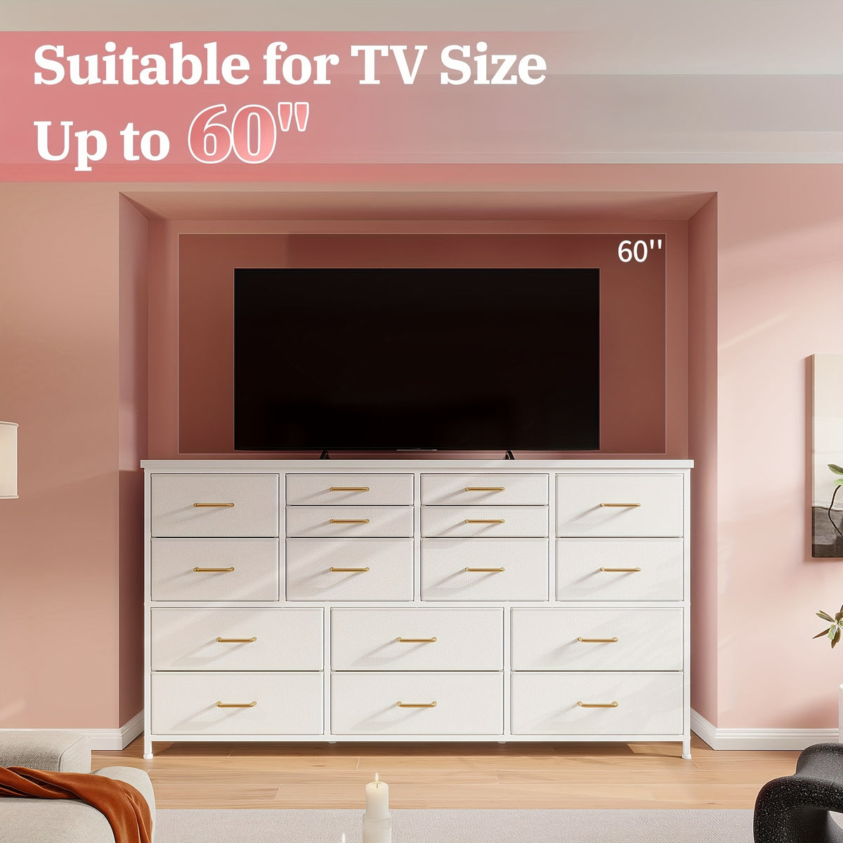 TV Stand Dresser with Power Outlet And USB White Dresser for Bedroom with 16 Drawers TV Stands for Living Room TV Stand with Storage for Bedroom, Media TV Console Table 51.1"W X 11.8"D X 34.8"H