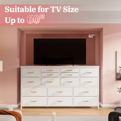 TV Stand Dresser with Power Outlet And USB White Dresser for Bedroom with 16 Drawers TV Stands for Living Room TV Stand with Storage for Bedroom, Media TV Console Table 51.1"W X 11.8"D X 34.8"H