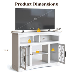 Retro TV Stand, Country Style TV Cabinet with Adjustable Shelves, Glass Doors, Multimedia Storage for Living Room, Bedroom, Kitchen, White