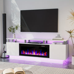 Fireplace TV Stand for Living Room, Entertainment Center with 36" Fireplace, Black Electric Fireplace TV Stand, Modern TV Stand Fireplace for TVs Up to 80", 70 Inch TV Stand with LED Light Strips