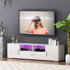 High Gloss LED TV Stand for 55/65/75 Inch TV, Modern 75 Inch TV Console Table, Mirrored Entertainment Center with Storage Drawers And Lights for Living Room Gaming Room And Bedroom, White Or Gray