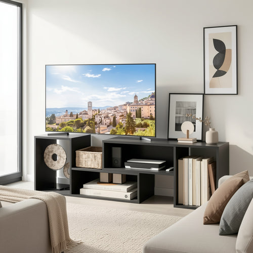 COSTWAY 2pcs Adjustable TV Stand for Tvs Up to 55 Inch, Free Combination Entertainment Center, Modern TV Table with Storage Cubes, Gaming Media TV Console for Living Room, Black/White