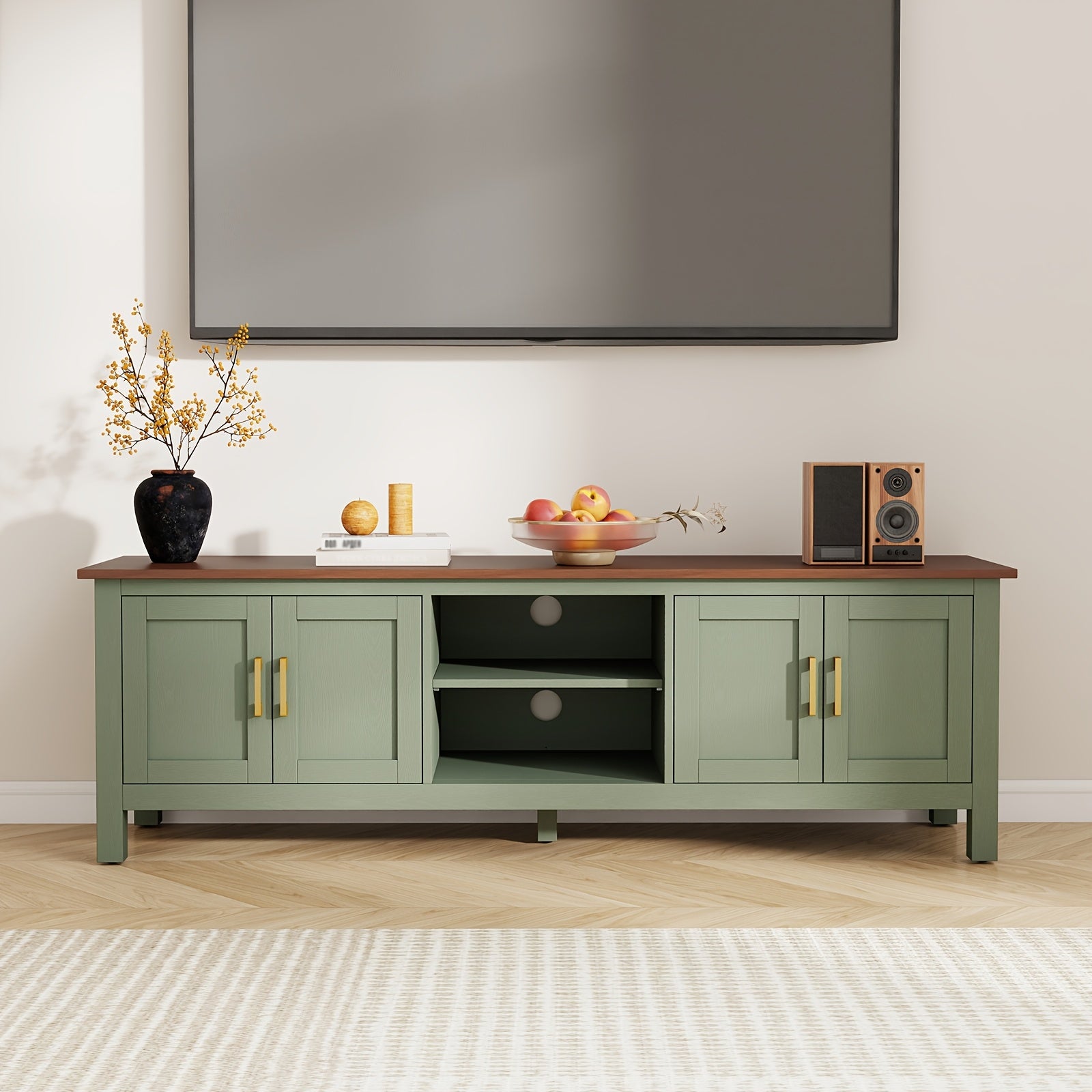 63 Inch TV Stand for TVs Up to 75", Farmhouse Entertainment Center with Storage, Wood TV Console with Cabinet, Under TV Cabinet for Living Room