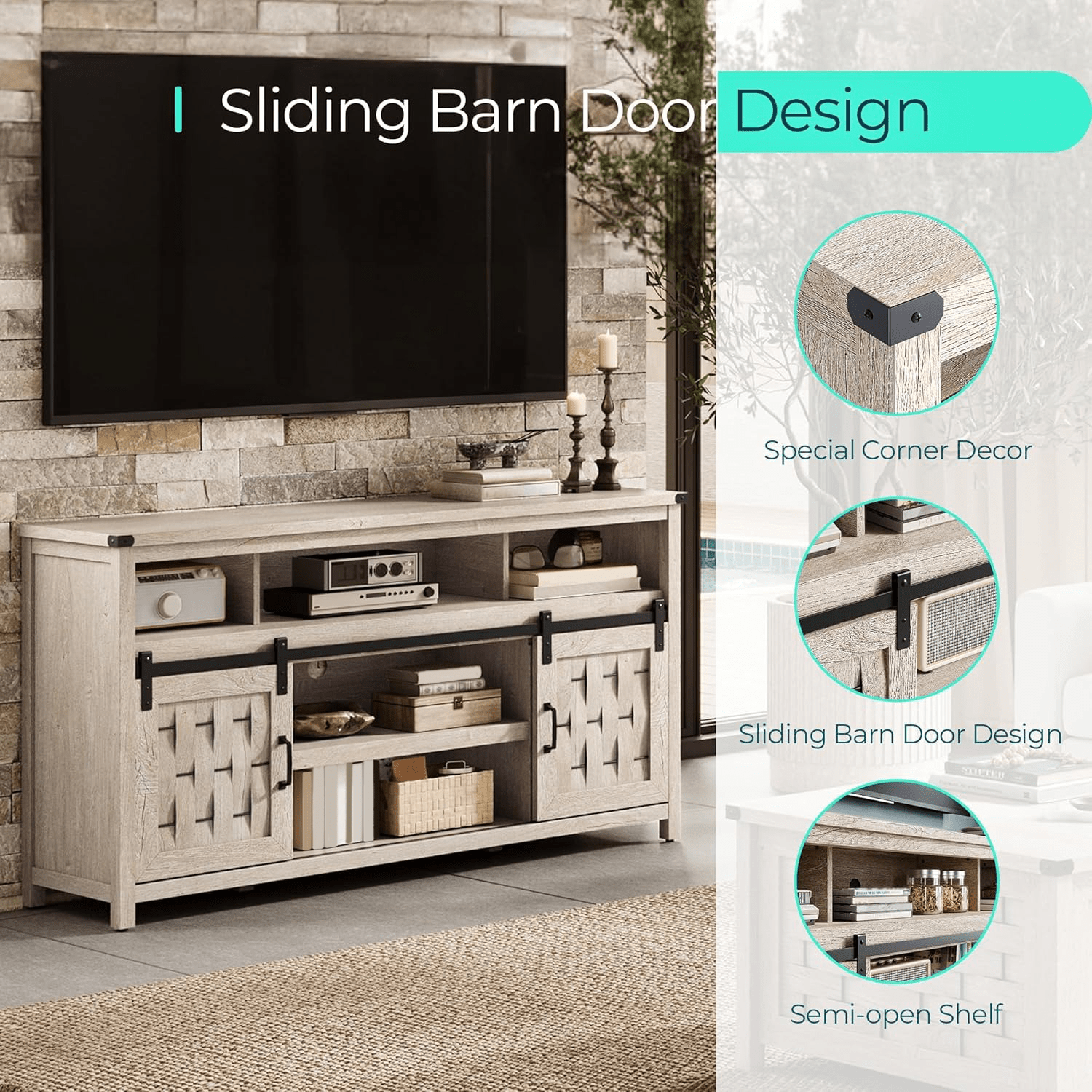 Farmhouse Highboy TV Stand for 70" TV, Tall Entertainment Center with Sliding Barn Door, Rustic Media Console with Storage Shelves, Wood TV Stand for Living Room, Light Brown-Christmas Gifts,Black Fridays items,Christmas Home Decor,Christmas Decorations