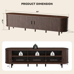 Mid-Century Modern TV Stand, Media Cabinet with Power Outlet And Sliding Door, Entertainment Center with Fluted, TV Console with Adjustable Shelf for Living Room, Bedroom (Walnut)