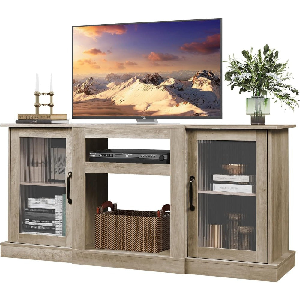 Industrial TV Stand for 65-Inch Screens, Durable Media Console, TV Console Cabinet with Storage, Entertainment Center with Cabinet And Open Shelves for Living Room, Bedroom