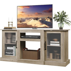 Industrial TV Stand for 65-Inch Screens, Durable Media Console, TV Console Cabinet with Storage, Entertainment Center with Cabinet And Open Shelves for Living Room, Bedroom