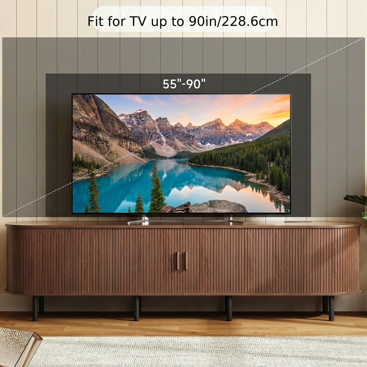 PAZCASA Wide Large TV Stand, Available in 86-inch/70.8-inch/55-inch Sizes, with Power Outlets, Suitable for 90-inch TVs. Sturdy and Durable Entertainment Center Featuring Adjustable Shelves, Sliding Doors, and Ample Storage Space. Modern Media