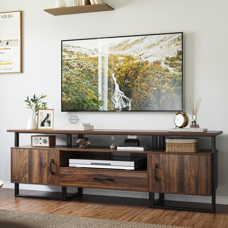 IDEALHOUSE TV Stand for 65 Inch TV, Farmhouse Entertainment Center with Storage Cabinets, Drawer & Open Shelves, TV Console Table for Living Room, Bedroom