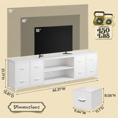 TV Stand for 65 75 Inch with Lights & Power Outlets, TV Stands for Bedroom with 8 Fabric Dresser&Chest of Drawers, TV Stand with Storage As Entertainment Center for Living Room, Dorm