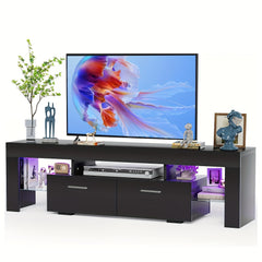 Contemporary LED TV Stand Measuring 63''/71'' Suitable for 55/65/75/80 Inch Televisions, Featuring a High Gloss End. This Media Console Table Serves As an Entertainment Center with Storage Drawers, Perfect for Your Living Room, Game Room